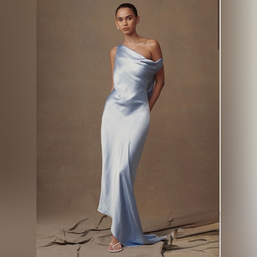 Meshki Slip Maxi Dress With Asymmetrical Hem - Cornflower Blue